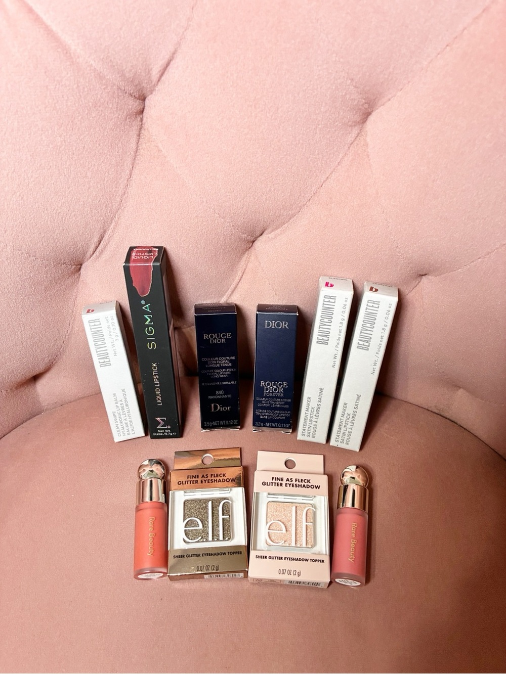 Dior Rouge Lipstick RareBeauty blushes BEAUTYCOUNTER Sigma & ELF bundle